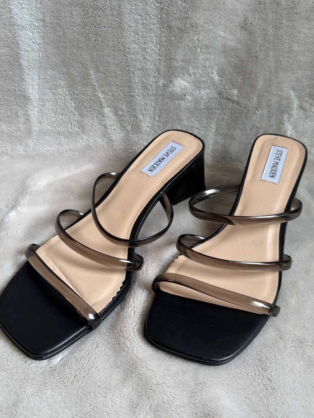 Steve Madden Clear Strap Square Toe Mule Heels Minimalist Size 9